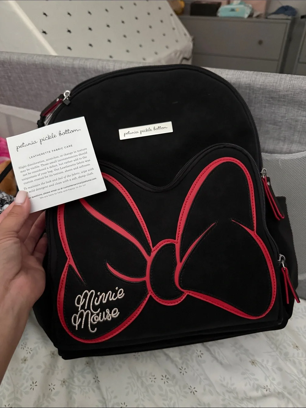 Petunia Pickle Bottom Black Backpack with Red Bow Accents